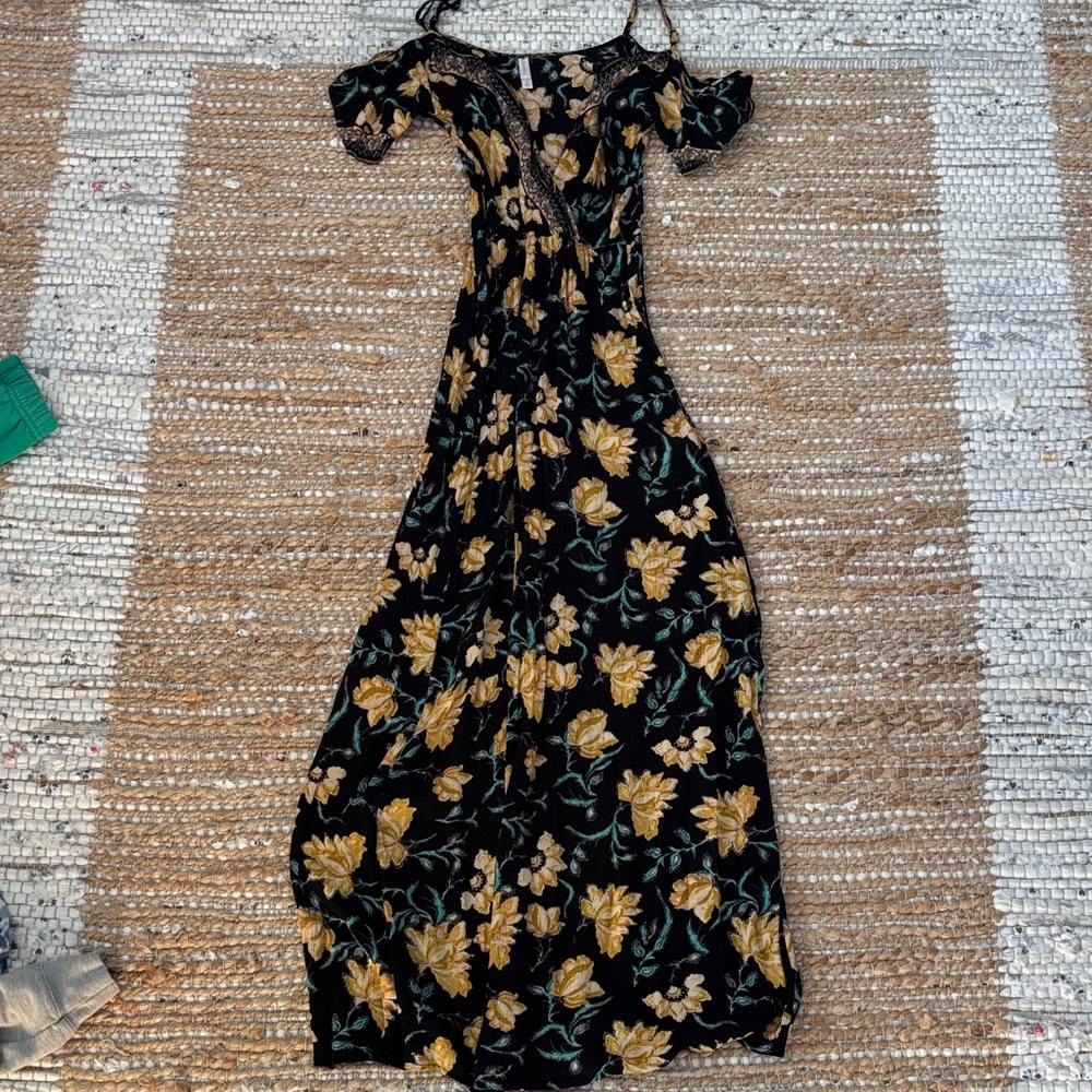 Floral Black and Yellow Women's Dress